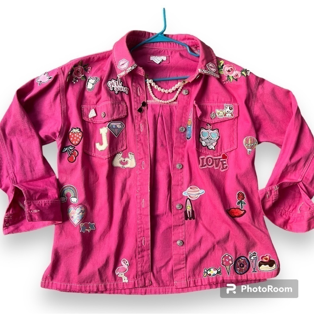 Barbie Pink Denim Jacket Oversized Custom Patches - Picture 4 of 6